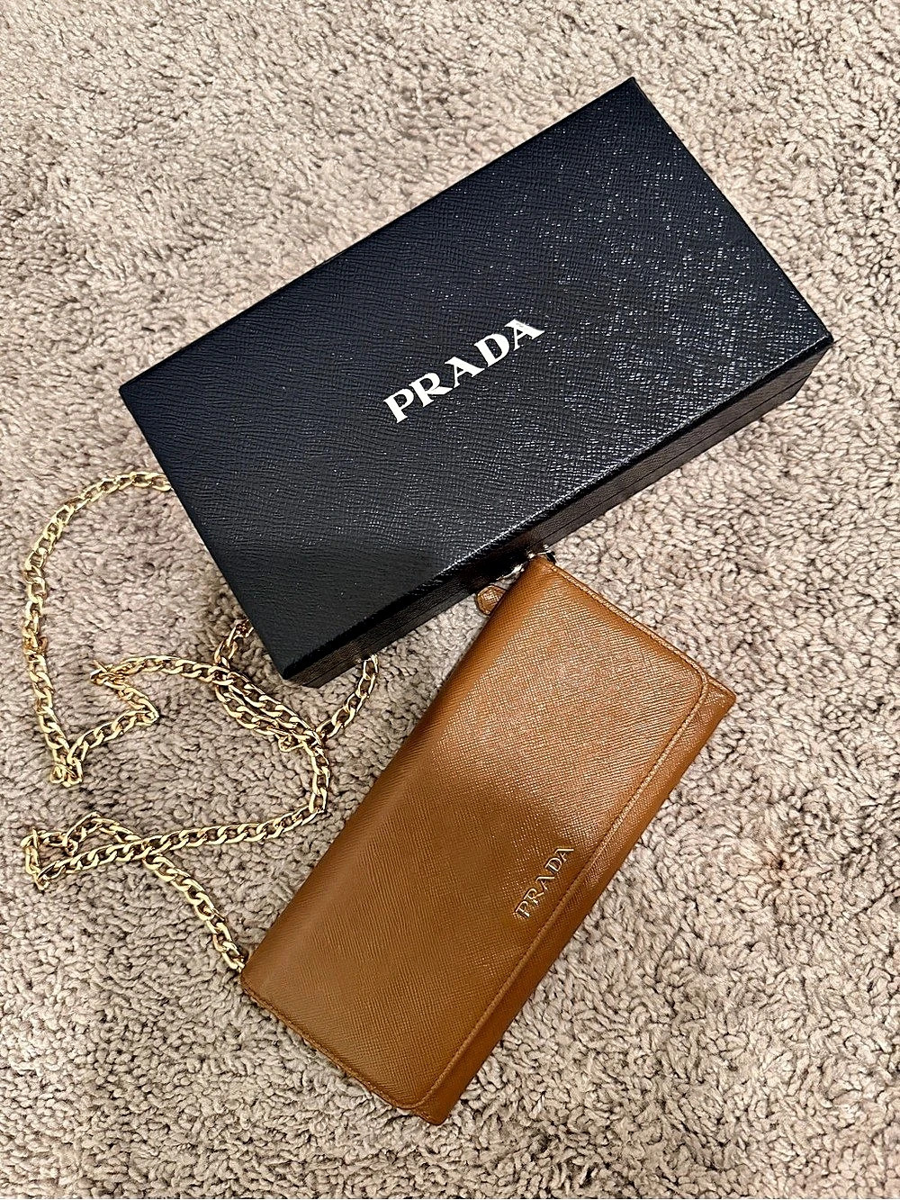 Prada Saffiano Leather Wallet on Chain Brown & Red